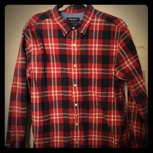 Mens American Eagle Red Plaid Button Front Large